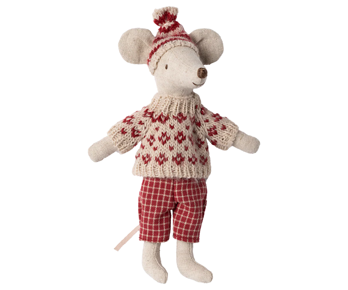 Maileg Winter mouse with ski set, Mum - Red - Image 3
