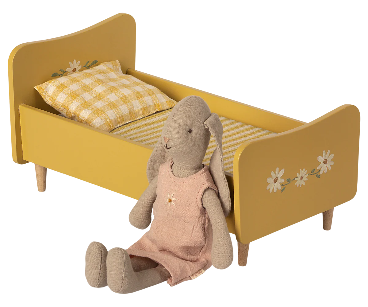 Maileg Wooden Bed, Miniature - Yellow - Image 3