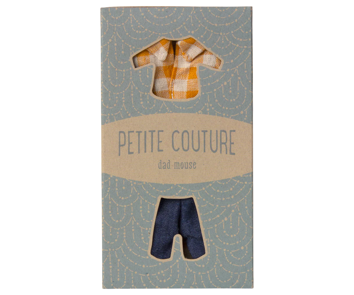 Maileg Yellow checked shirt and pants, Dad mouse - Image 3