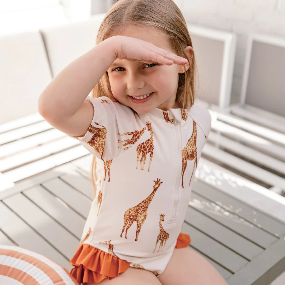 Milkbarn Giraffe Short Sleeve Ruffled One-Piece Swimsuit - Image 3