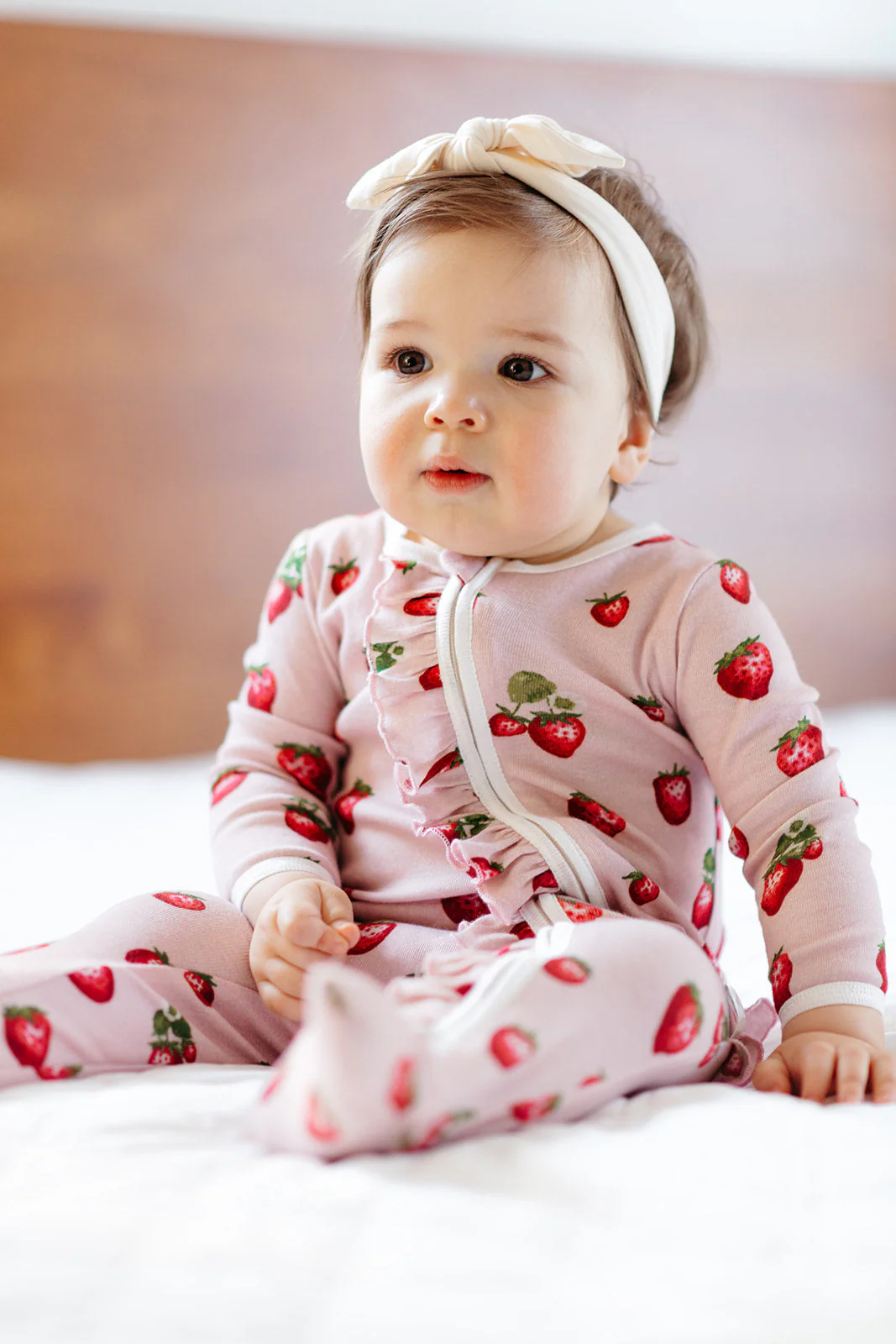 Milkbarn Strawberry Organic Cotton Ruffle Footed Romper - Image 10