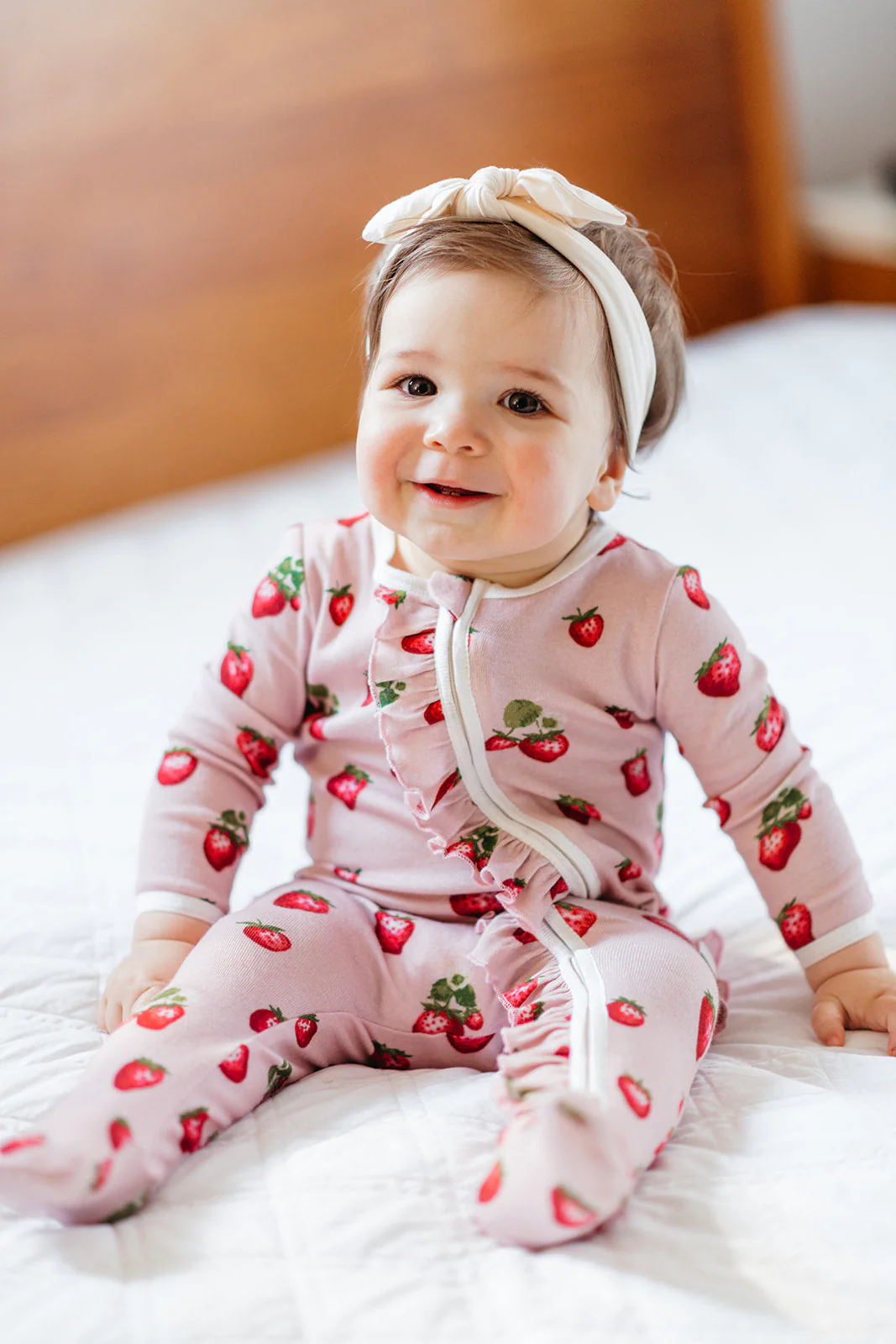 Milkbarn Strawberry Organic Cotton Ruffle Footed Romper - Image 11