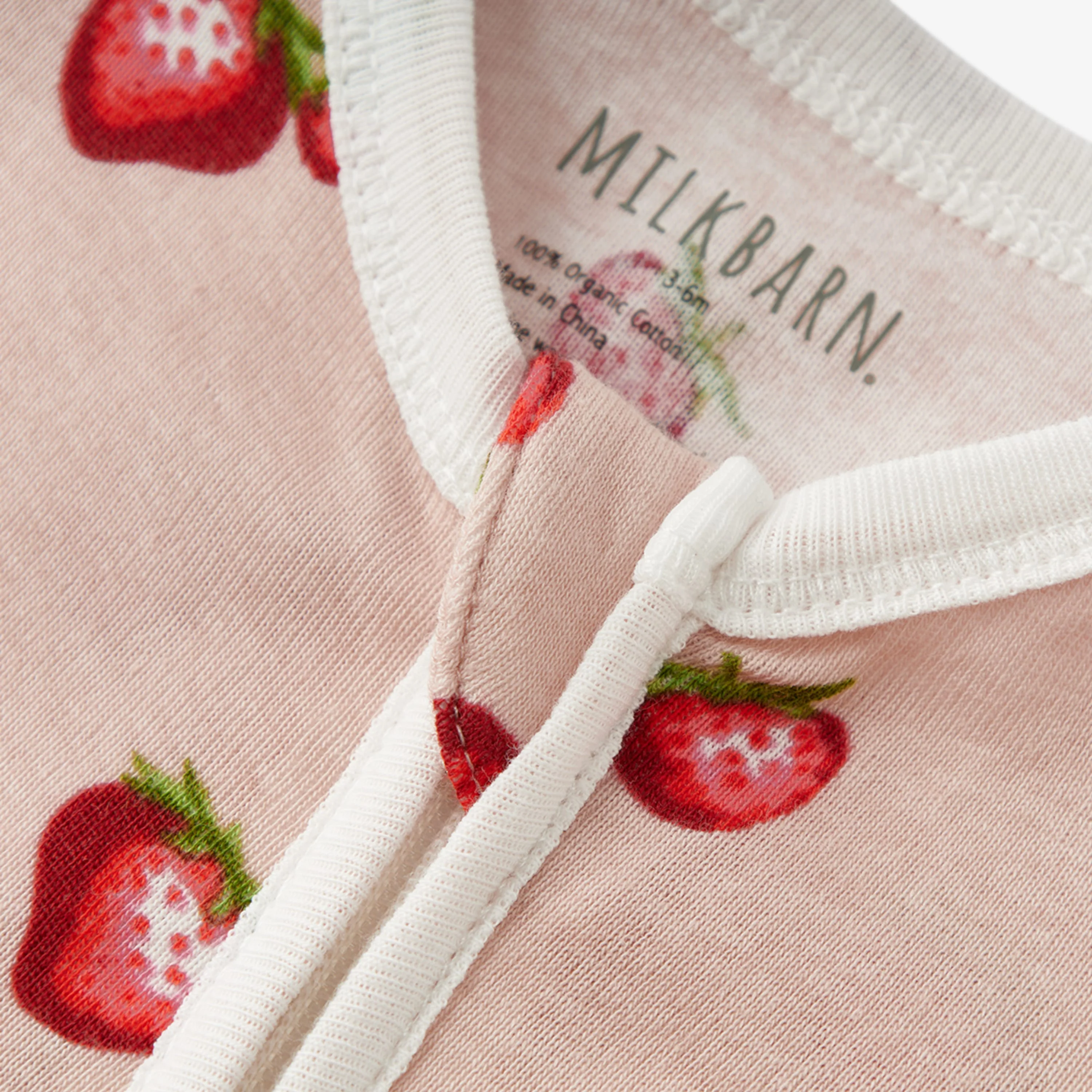 Milkbarn Strawberry Organic Cotton Zipper Footed Romper - Image 4