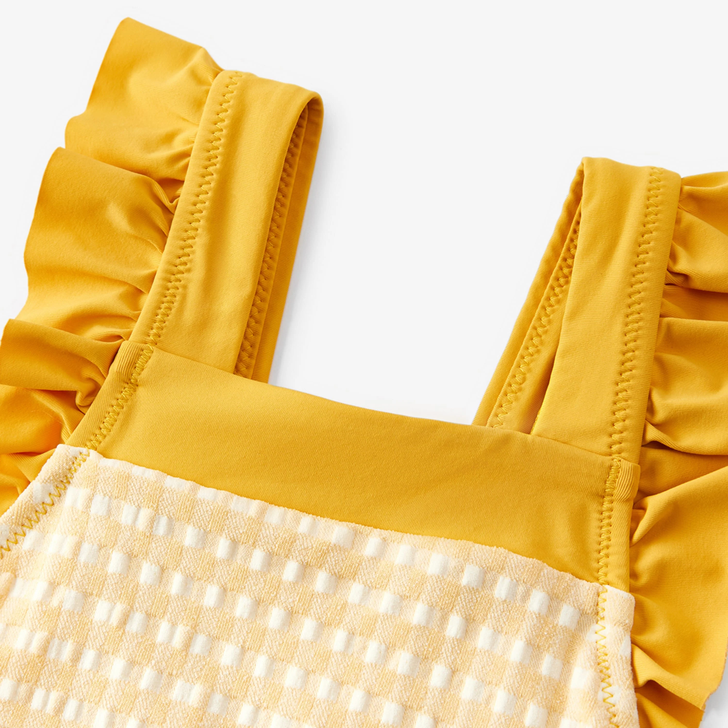 Milkbarn Yellow Gingham Ruffle Square Neck Swimsuit - Image 3