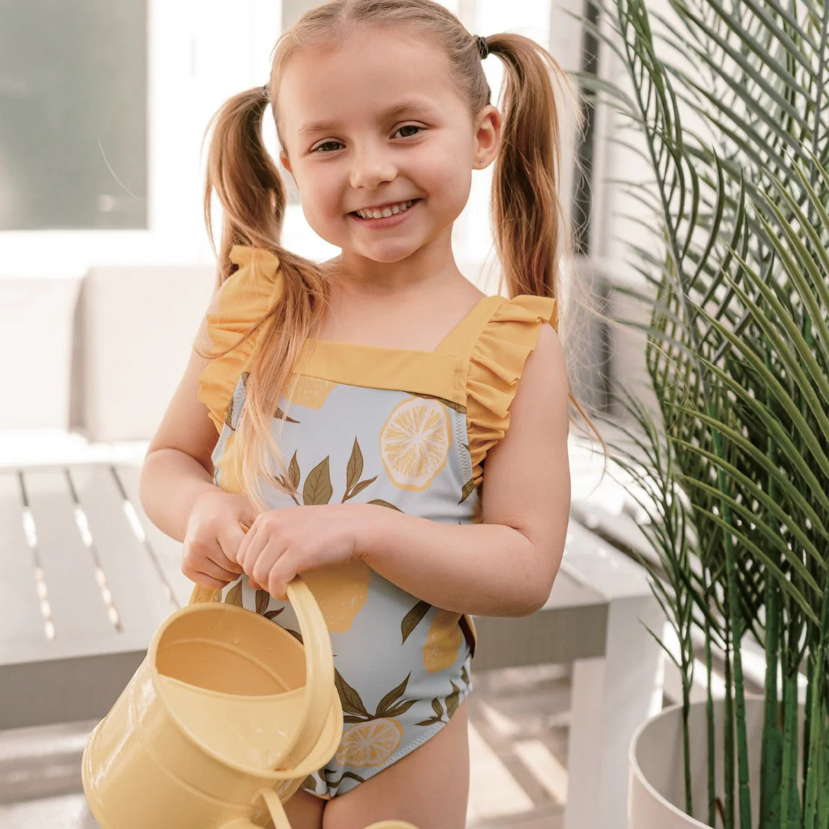 Milkbarn Yellow Gingham Ruffle Square Neck Swimsuit - Image 6
