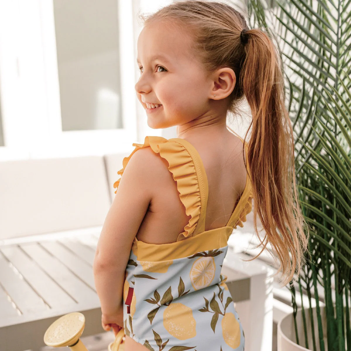 Milkbarn Yellow Gingham Ruffle Square Neck Swimsuit - Image 8