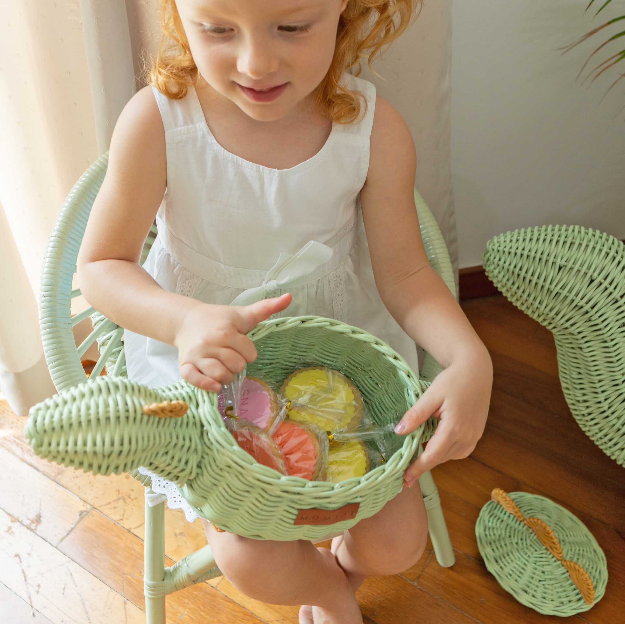 Momiji Dinosaur Basket Small - Mint Green - Image 4