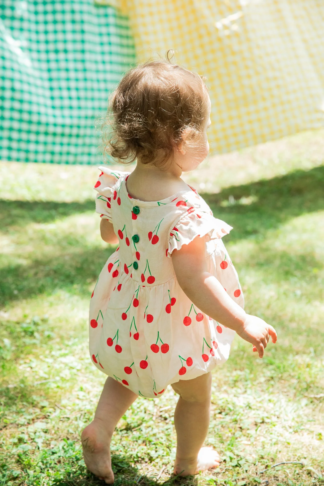 Mon Coeur Linen Cherry Ruffle Baby Romper - Image 3