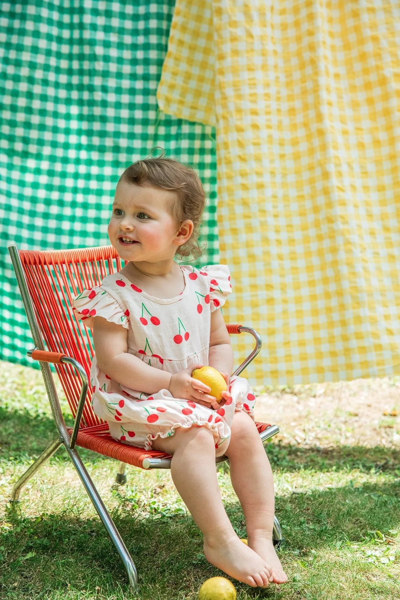 Mon Coeur Linen Cherry Ruffle Baby Romper - Image 5