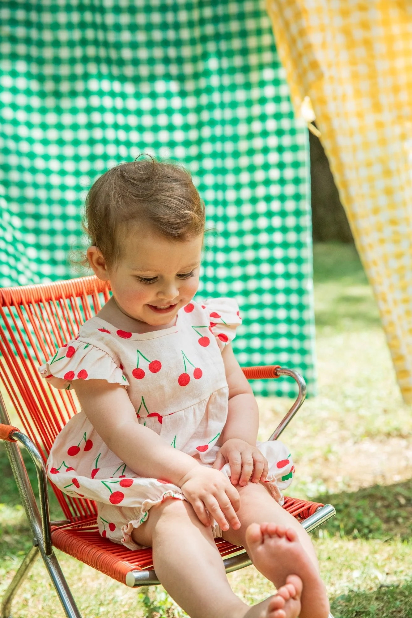 Mon Coeur Linen Cherry Ruffle Baby Romper - Image 7