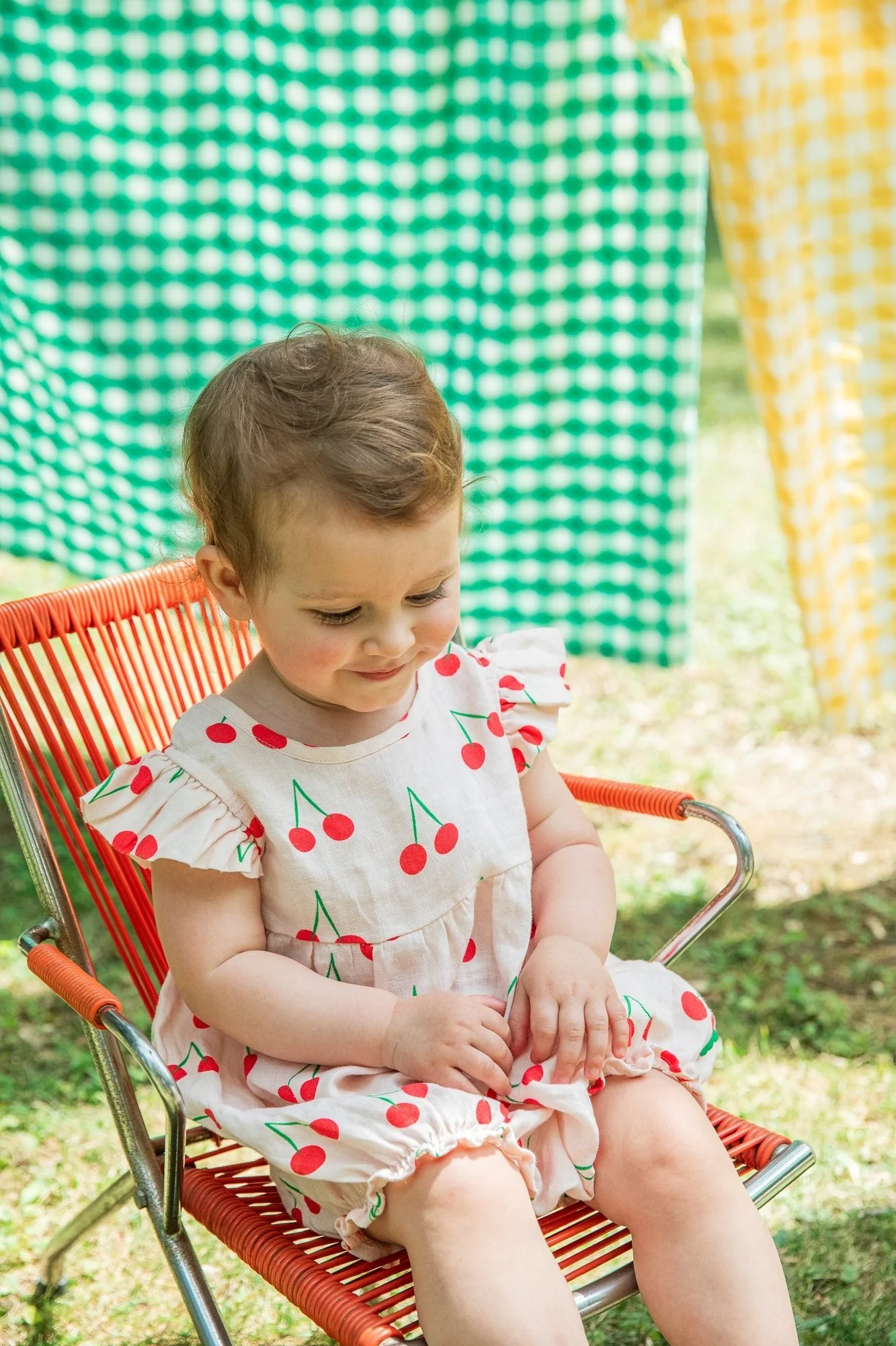 Mon Coeur Linen Cherry Ruffle Baby Romper - Image 8