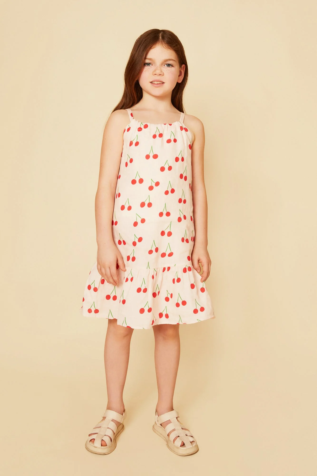 Mon Coeur Linen Cherry Strappy Kid Dress - Image 2