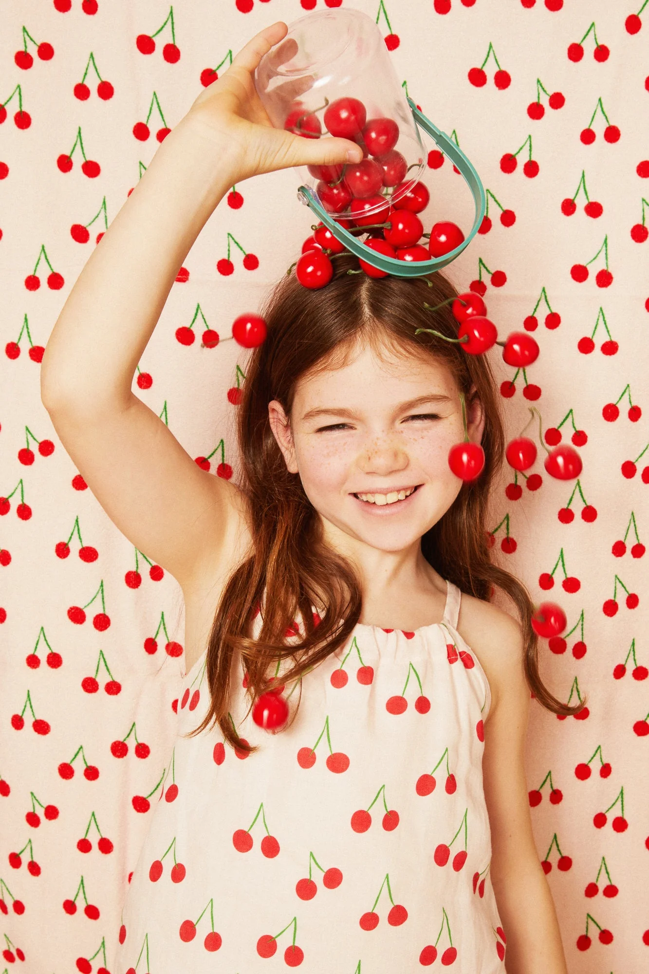 Mon Coeur Linen Cherry Strappy Kid Dress - Image 3