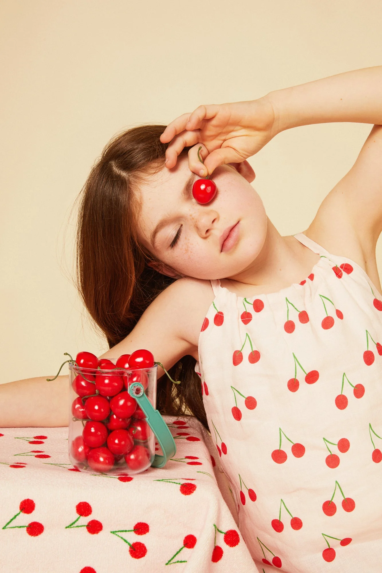 Mon Coeur Linen Cherry Strappy Kid Dress - Image 4