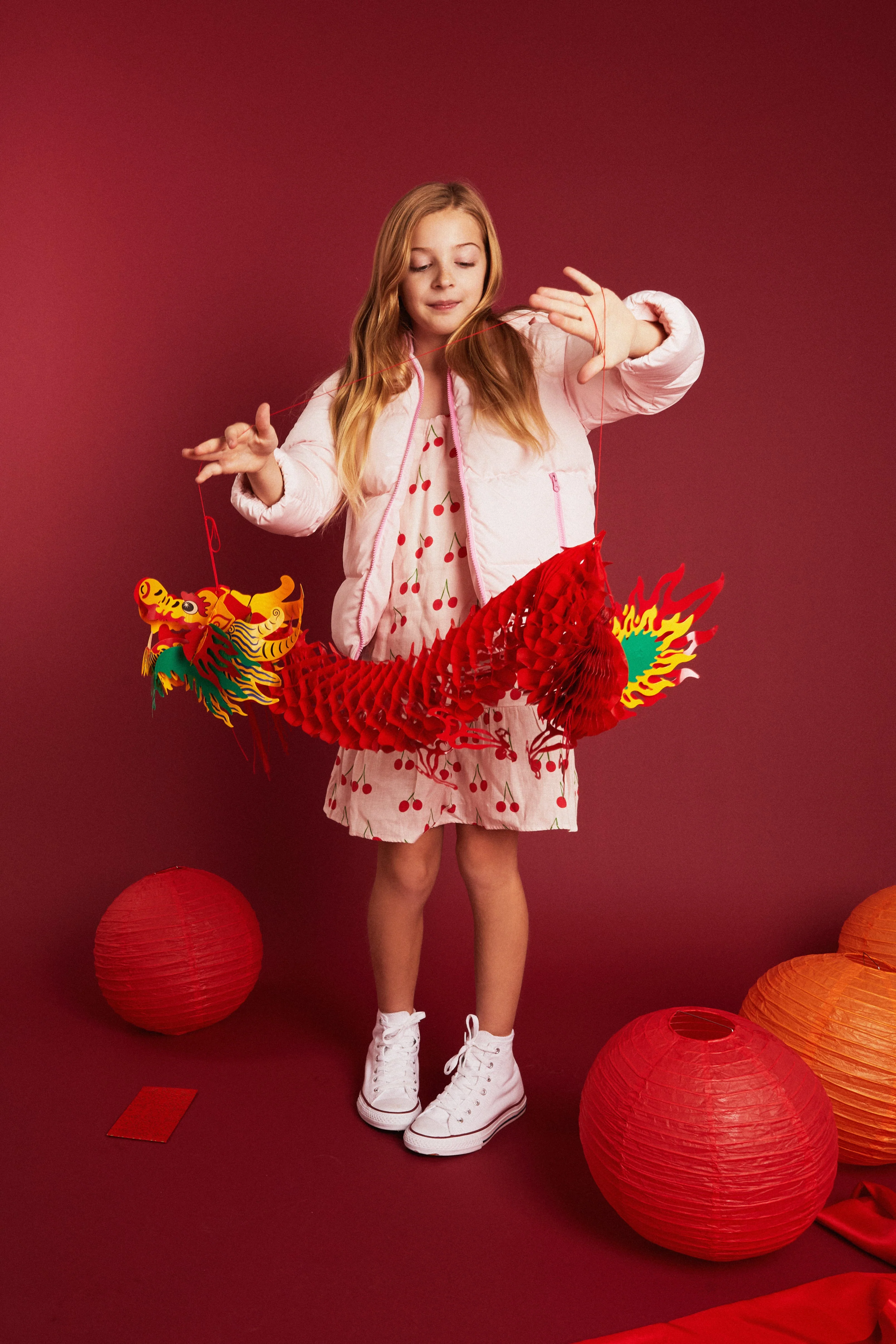 Mon Coeur Linen Cherry Strappy Kid Dress - Image 7