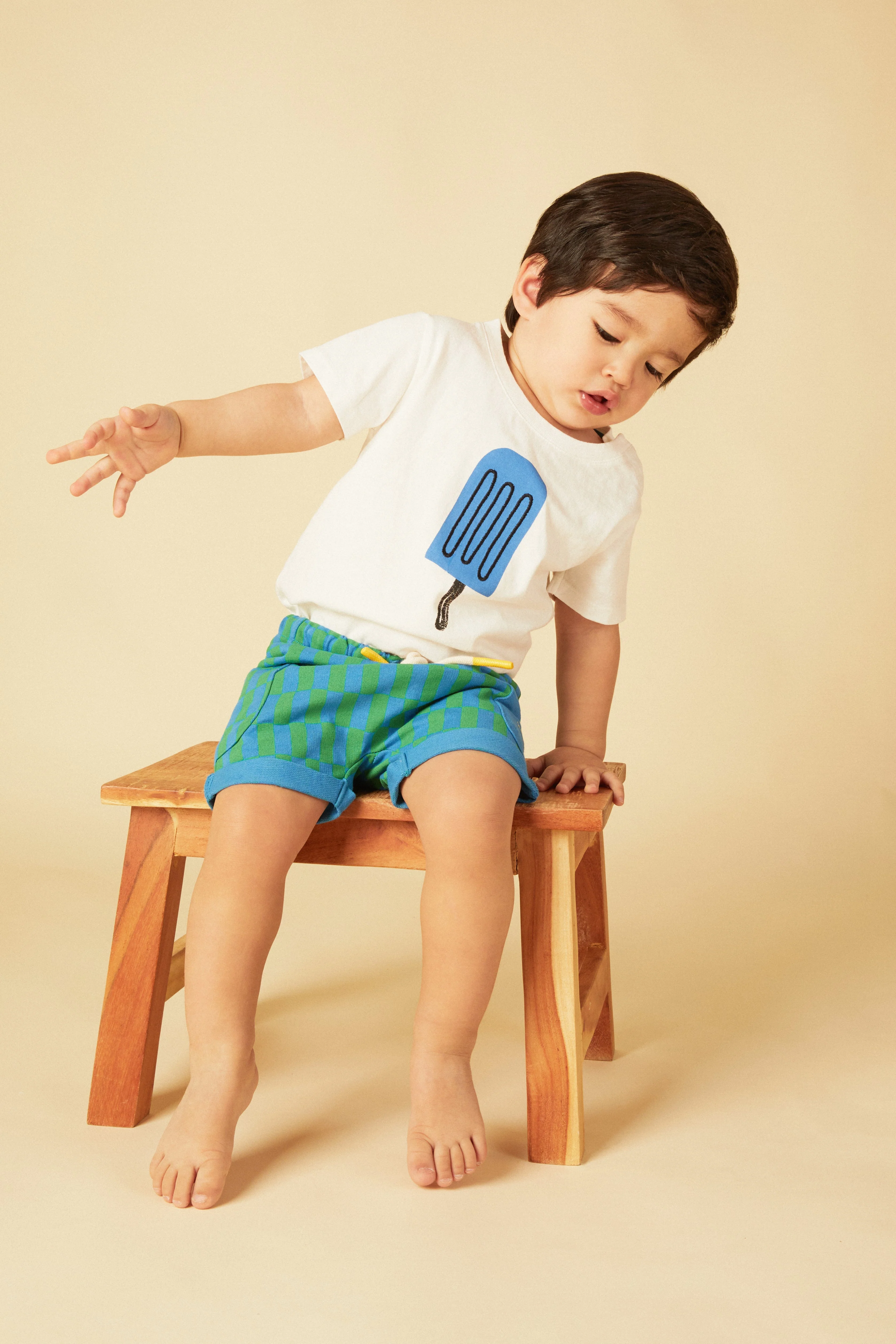 Mon Coeur Recycled Cotton Blue Checkered Baby Short - Image 2