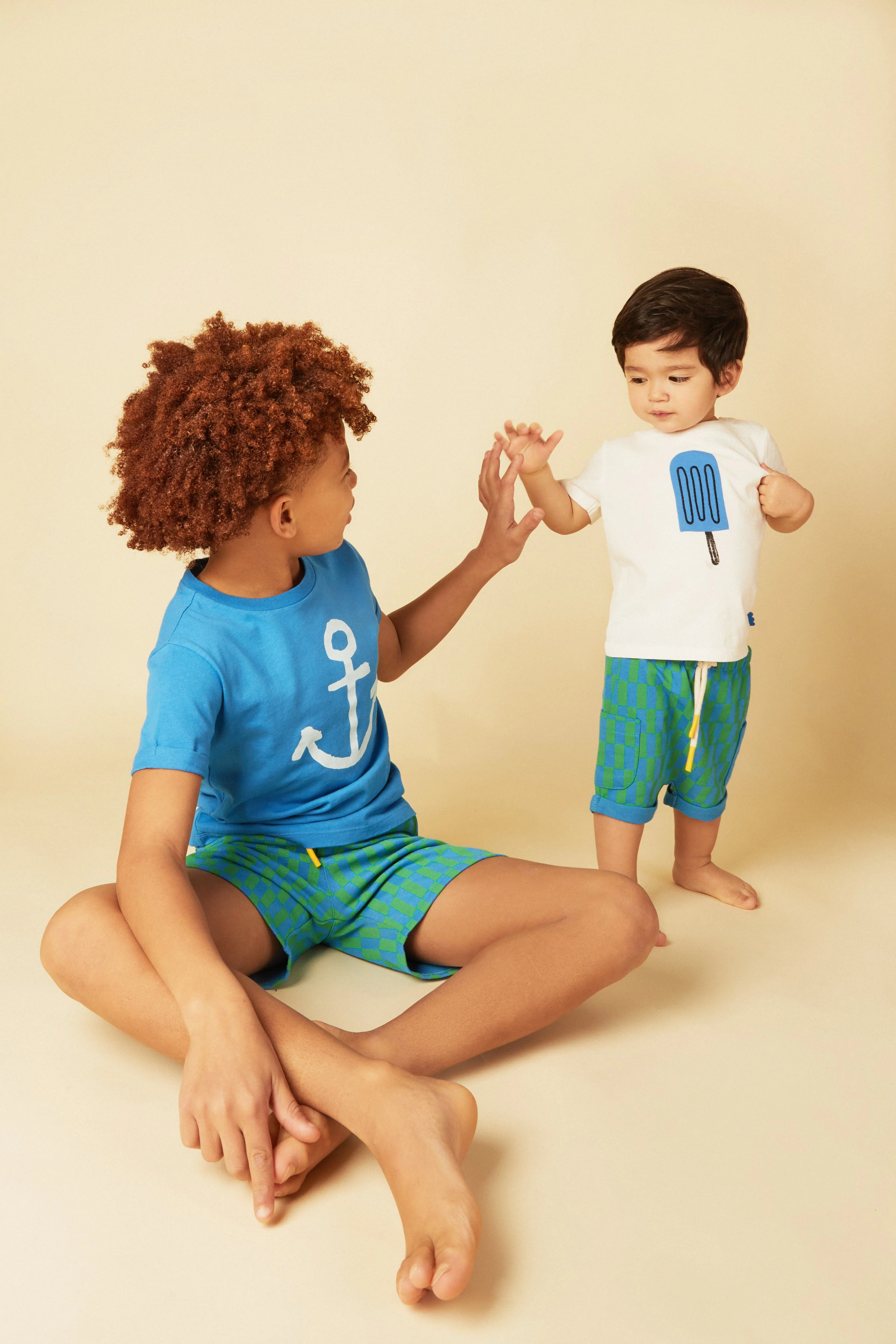 Mon Coeur Recycled Cotton Blue Checkered Baby Short - Image 3