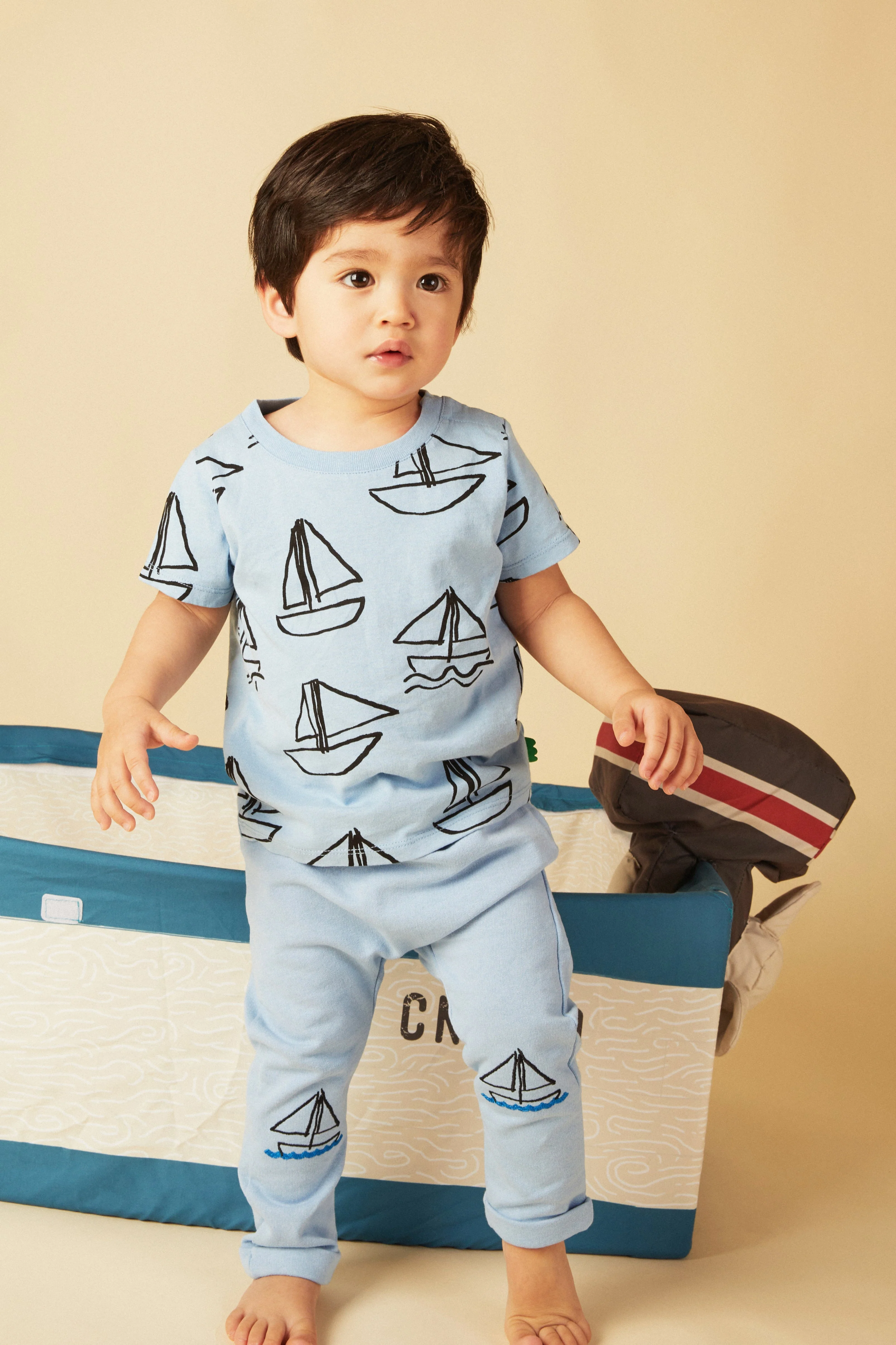 Mon Coeur Recycled Cotton Sailboat Print Baby T-Shirt - Image 2