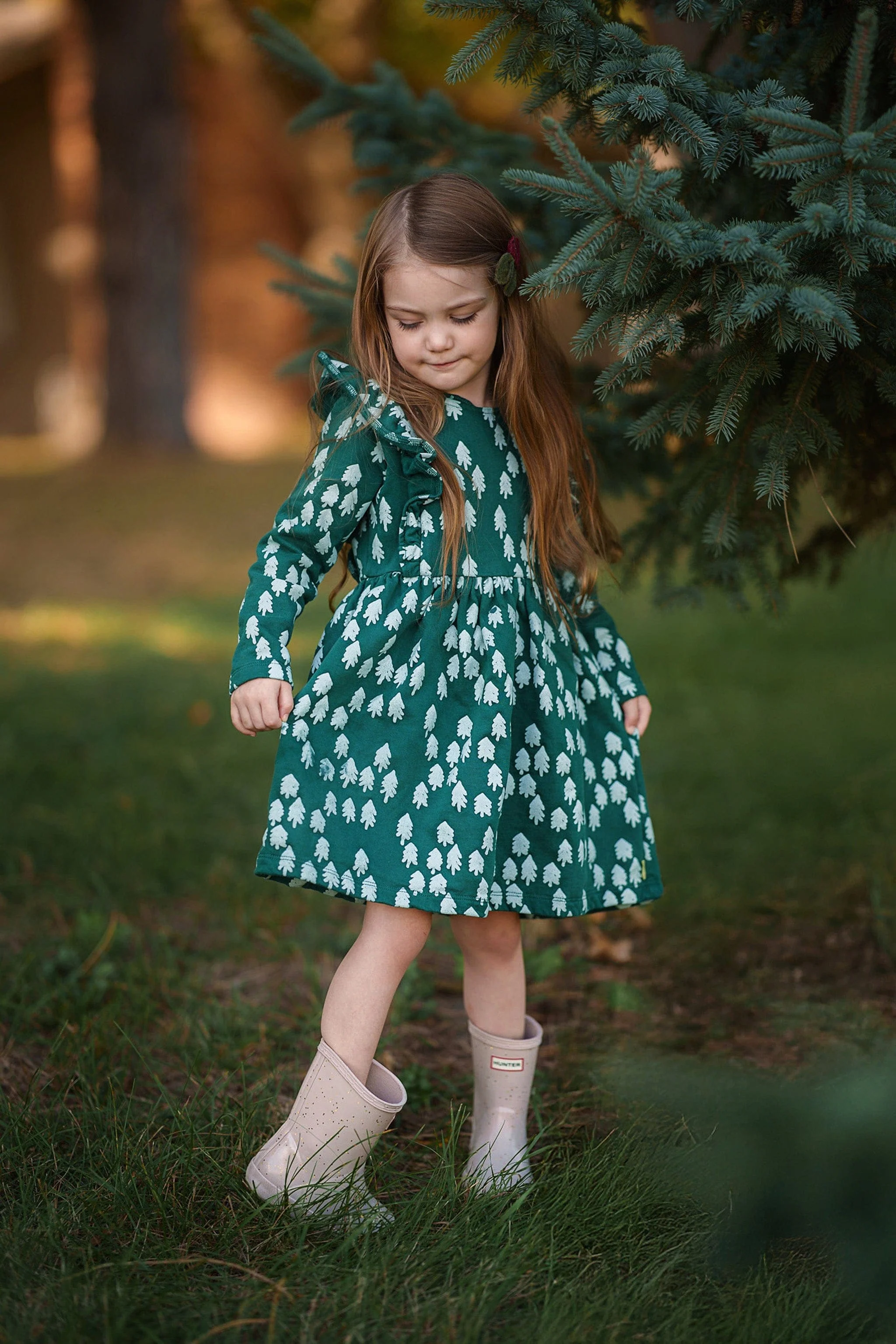 Mon Coeur Recycled Cotton Snowy Pine Ruffle Dress - Image 5