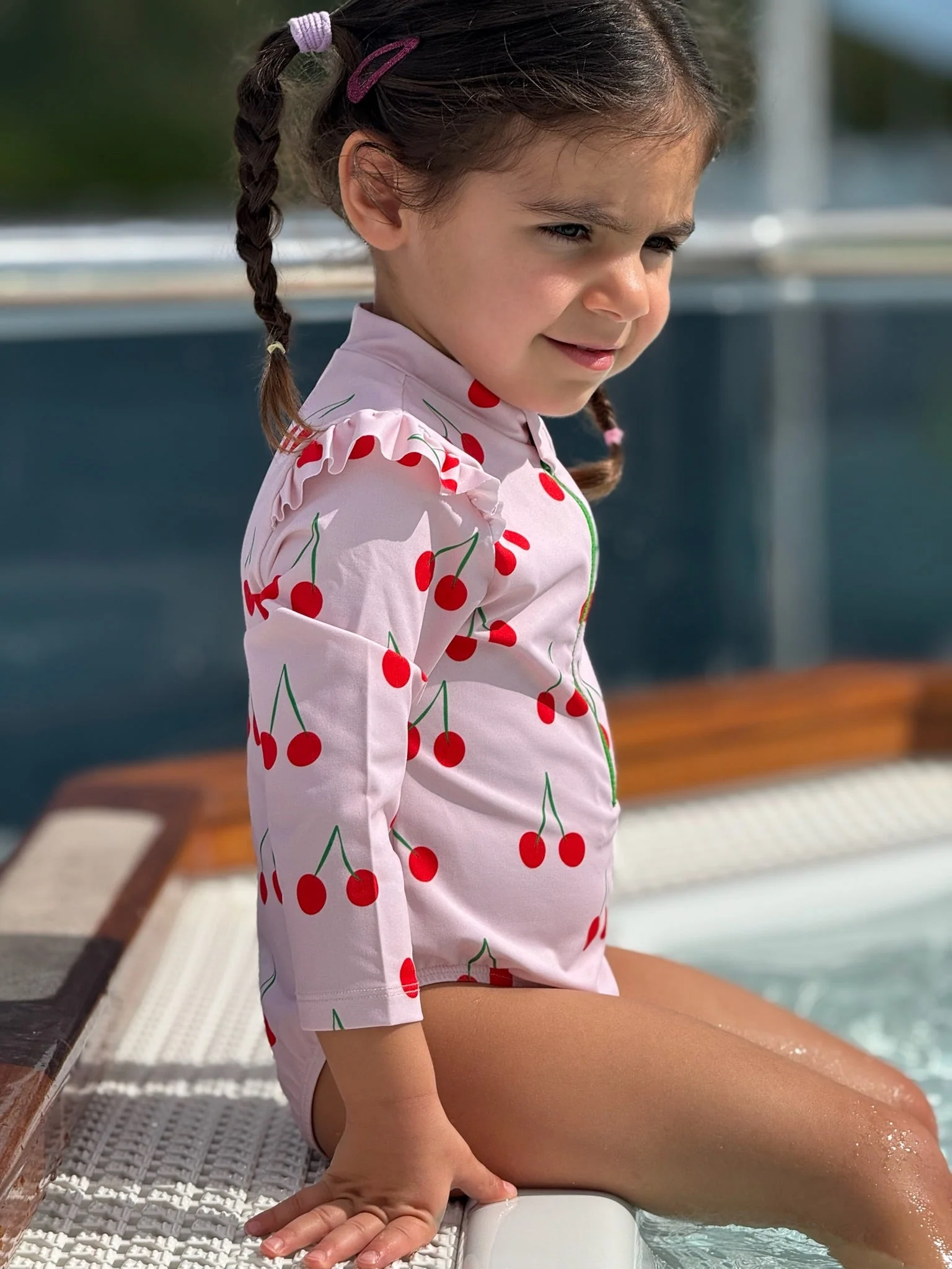 Mon Coeur UPF 50+ Recycled Polyester Cherry Kid Zipped Rashguard Onepiece - Image 2