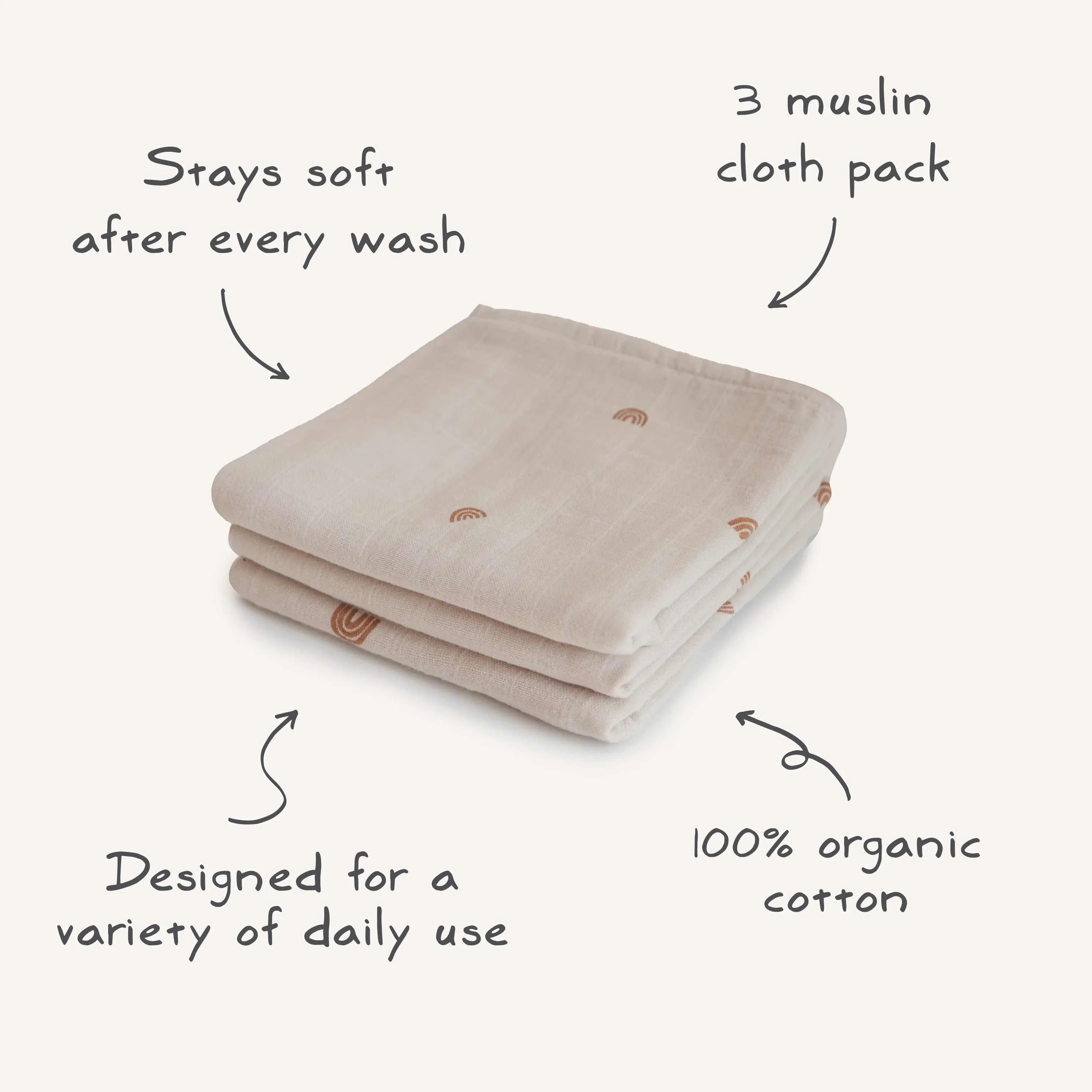 Mushie Organic Cotton Muslin Cloths 3-Pack - Image 11