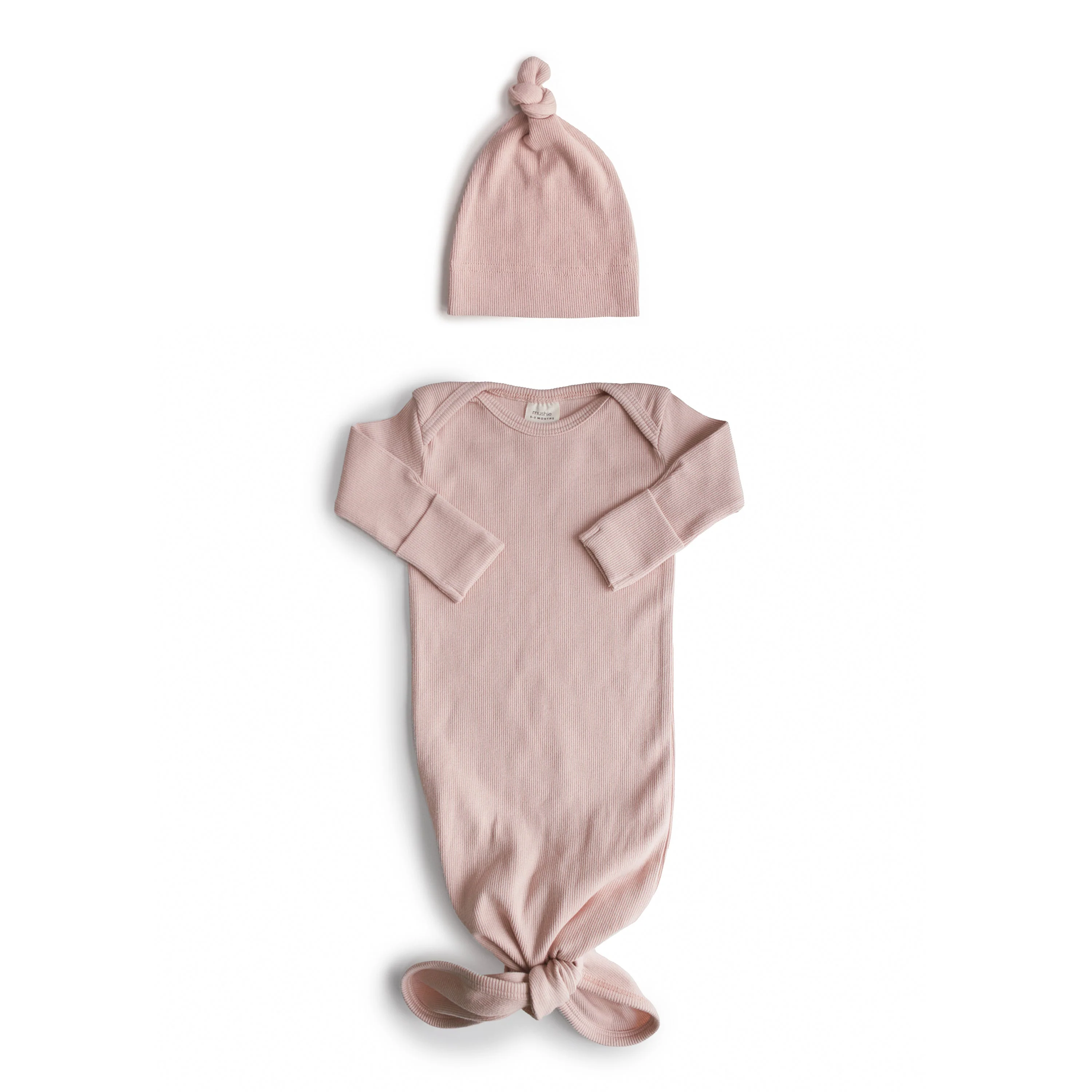 Mushie Ribbed Knotted Baby Gown + Beanie Set - Image 3