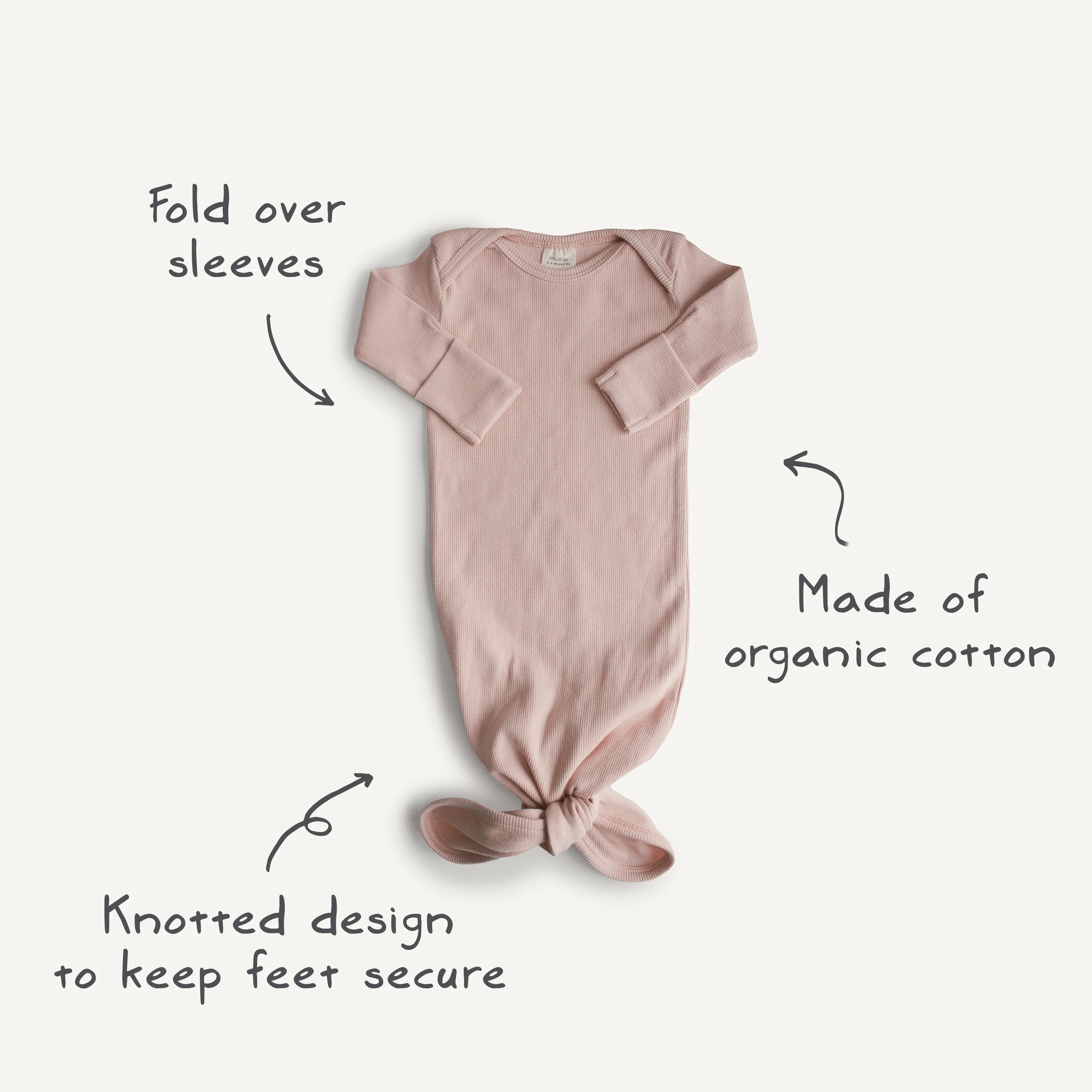 Mushie Ribbed Knotted Baby Gown + Beanie Set - Image 4