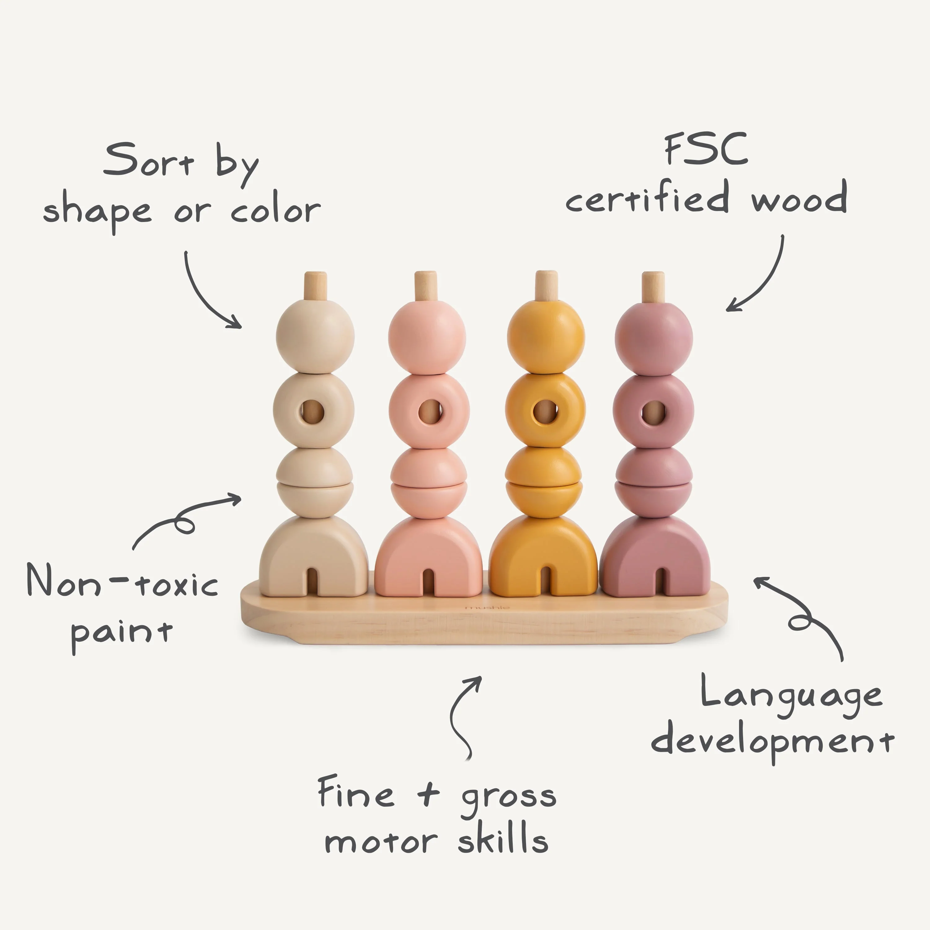 Mushie Wooden Multi Shape Stacker - Image 3