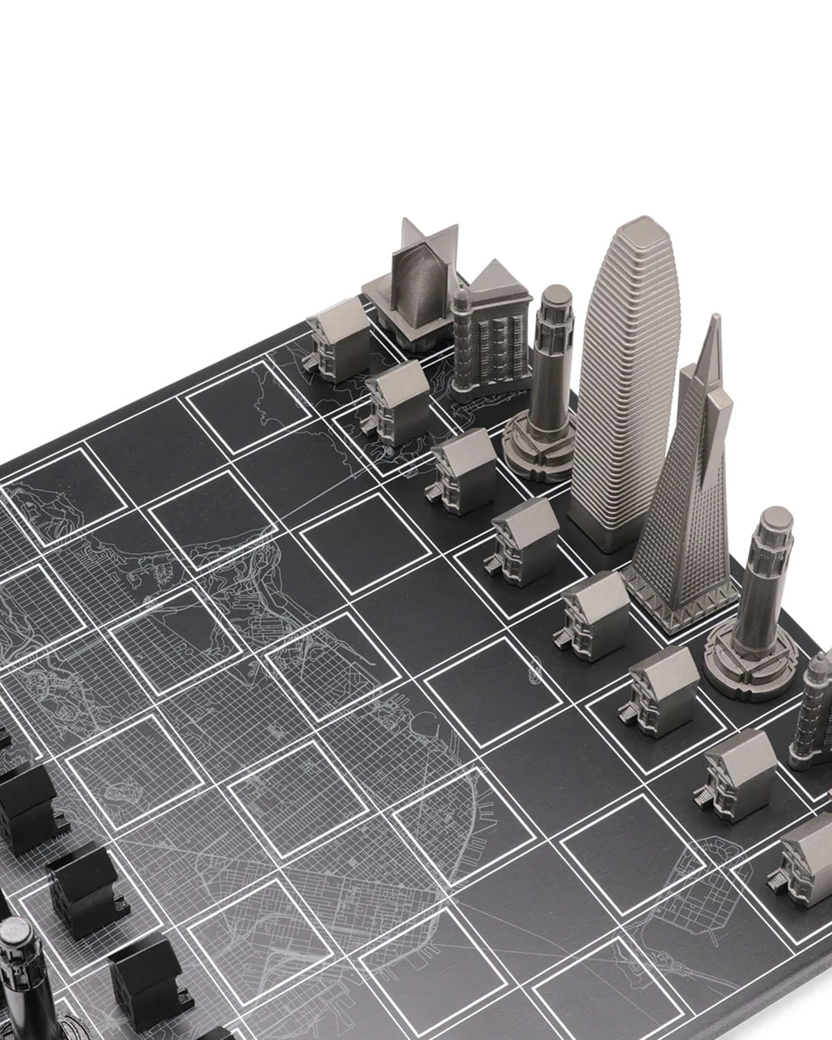 Skyline Chess Chess Set Stainless Steel SAN FRANCISCO Edition with Wood Map Board - Image 5
