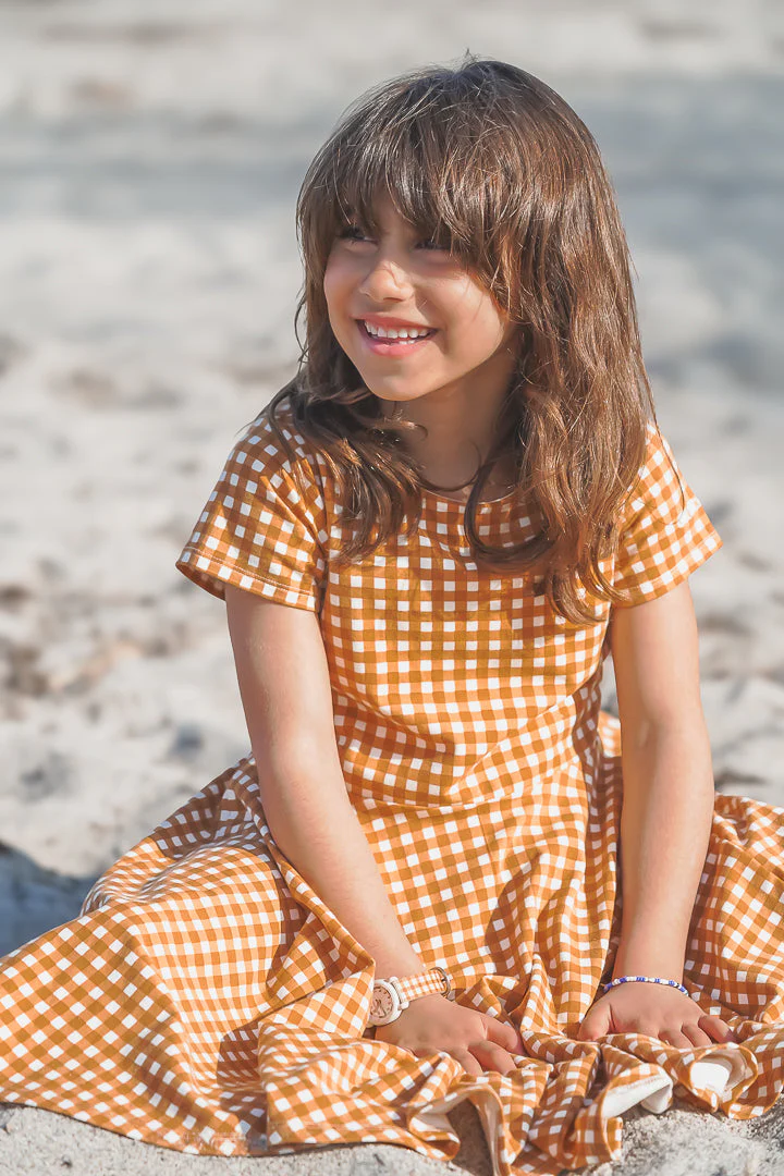 GRECH & CO.  Sweetheart Twirl Dress | Organic Cotton Jersey - Sienna Gingham - Image 2