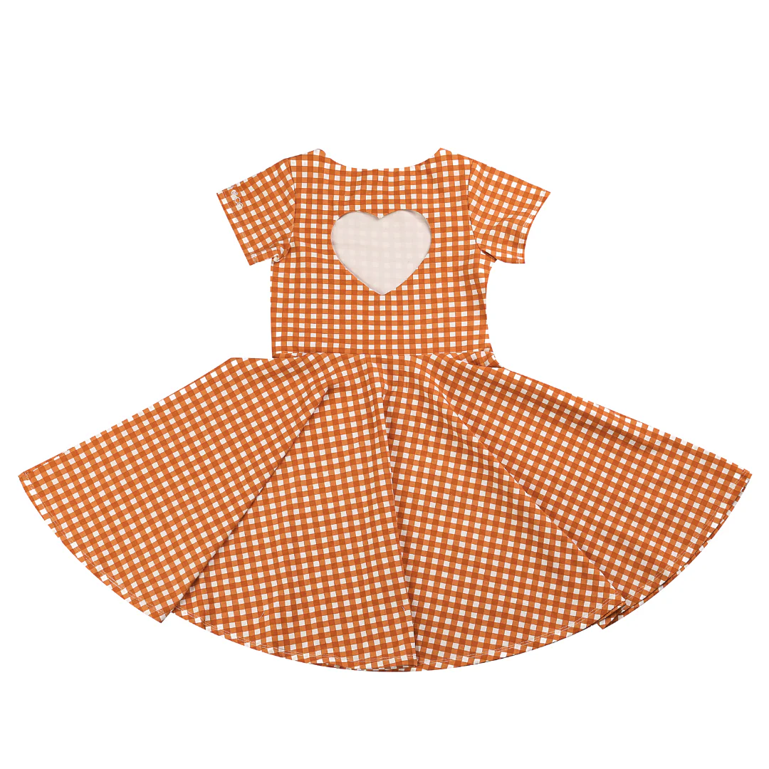 GRECH & CO.  Sweetheart Twirl Dress | Organic Cotton Jersey - Sienna Gingham - Image 3