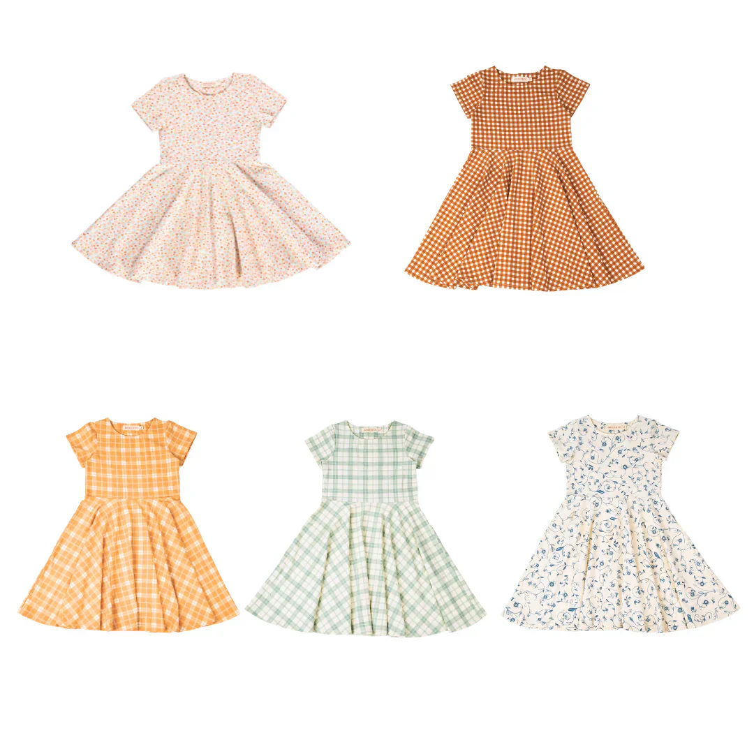 GRECH & CO.  Sweetheart Twirl Dress | Organic Cotton Jersey - Sienna Gingham - Image 7