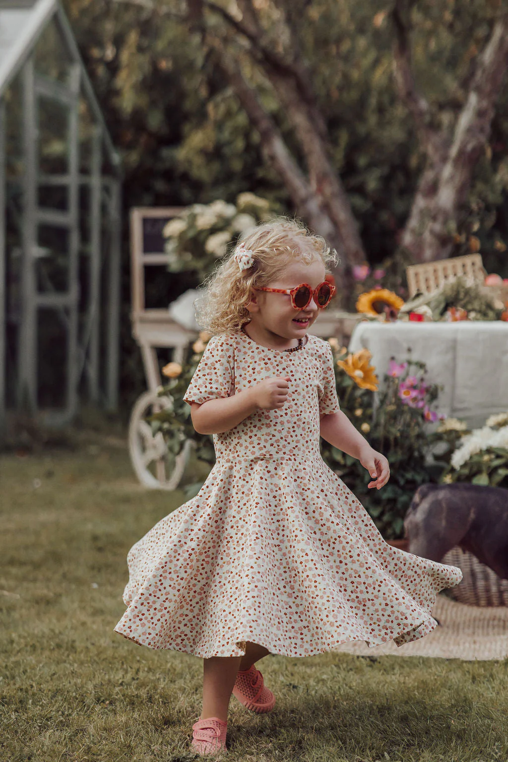 GRECH & CO.  Sweetheart Twirl Dress | Organic Cotton Jersey - Sunset Meadow - Image 2