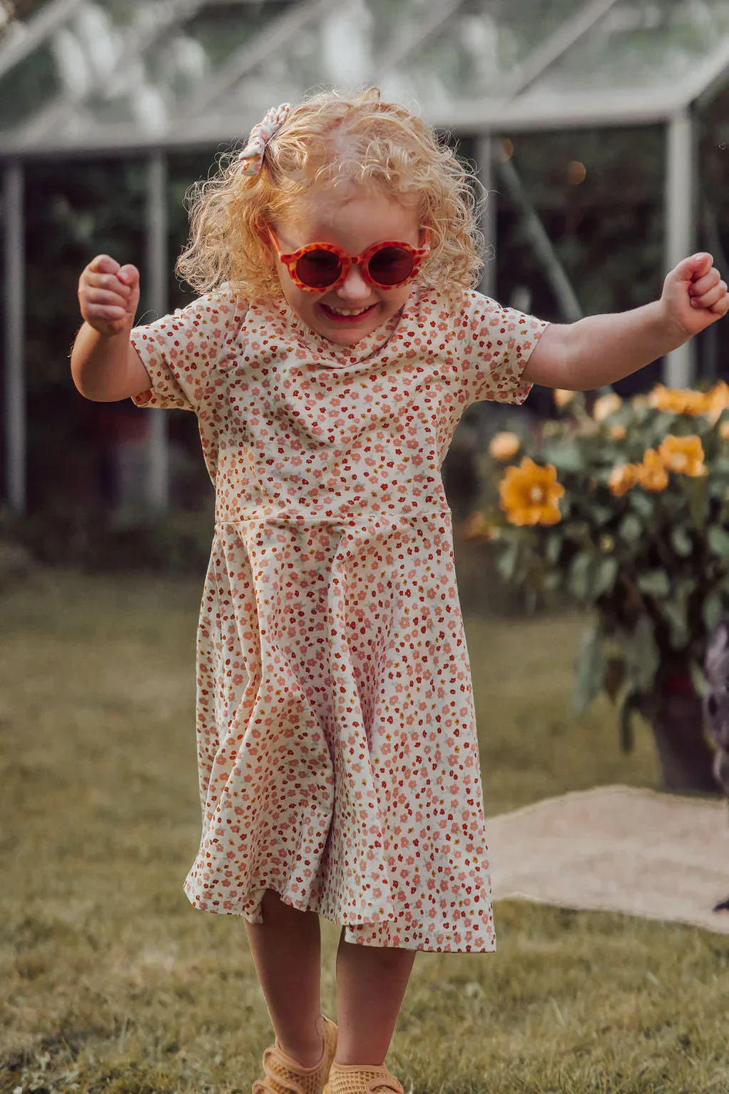 GRECH & CO.  Sweetheart Twirl Dress | Organic Cotton Jersey - Sunset Meadow - Image 3