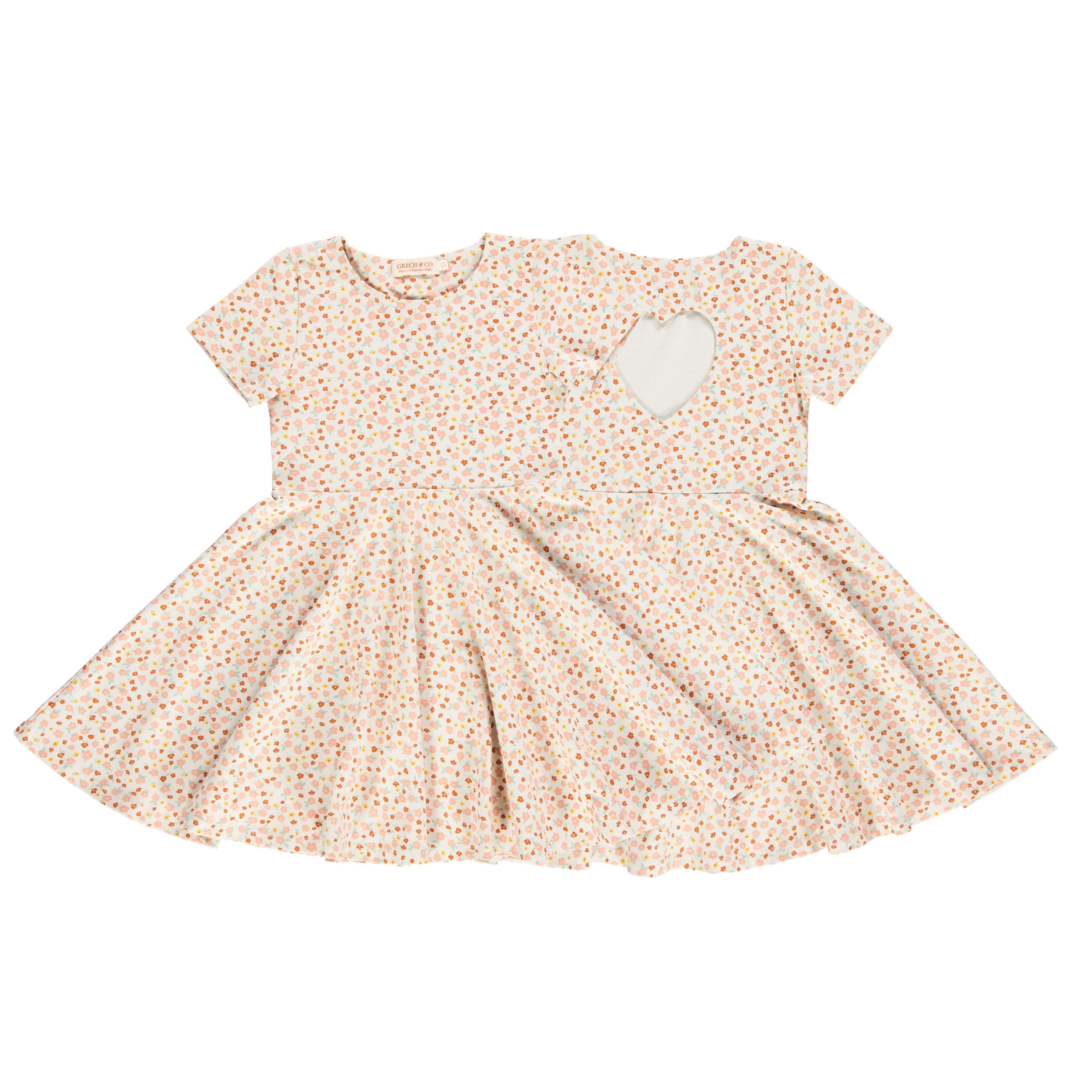 GRECH & CO.  Sweetheart Twirl Dress | Organic Cotton Jersey - Sunset Meadow - Image 4
