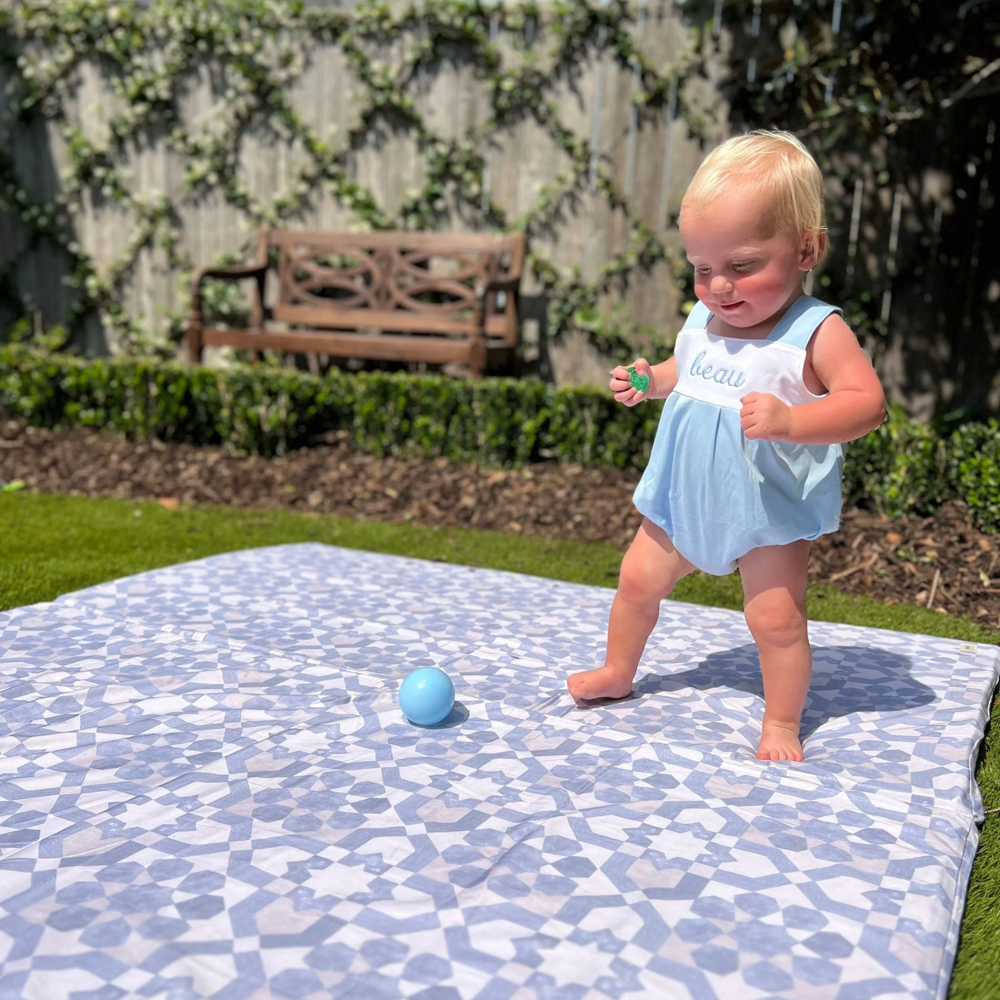 Toki Kids Blue Tile Organic Cotton Mat - Image 8